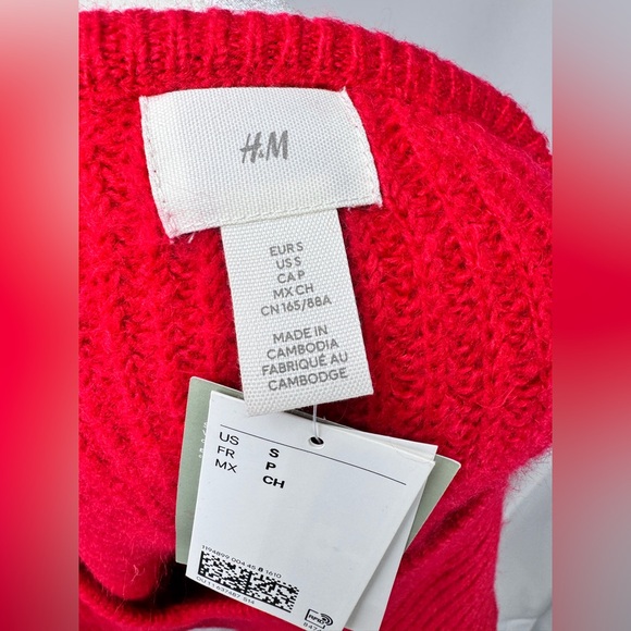 H&M Red V-Neck Sweater Dress Long Sleeve Knit Mini NWT Size S - Picture 8 of 9